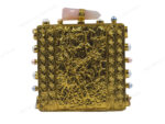 Back view of Bag Shell showcasing the gemstone knob and crumpled brass