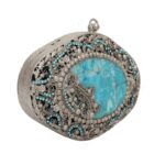 Antique Sky Blue Turquoise Gemstone Bridal Handbag with Ornate Silver Floral Filigree