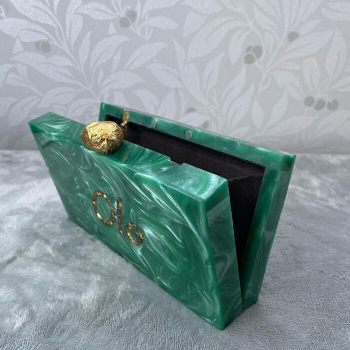 Customised Clutch with Engraved Gold Glitter Name & Gold-Tone Crumpled Metal Knob