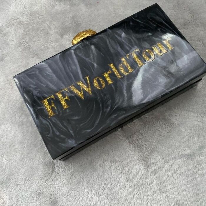 Customised Clutch with Engraved Gold Glitter Name & Gold-Tone Crumpled Metal Knob