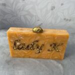 Customised Clutch with Engraved Gold Glitter Name & Gold-Tone Crumpled Metal Knob