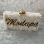 Customised Clutch with Engraved Gold Glitter Name & Gold-Tone Crumpled Metal Knob