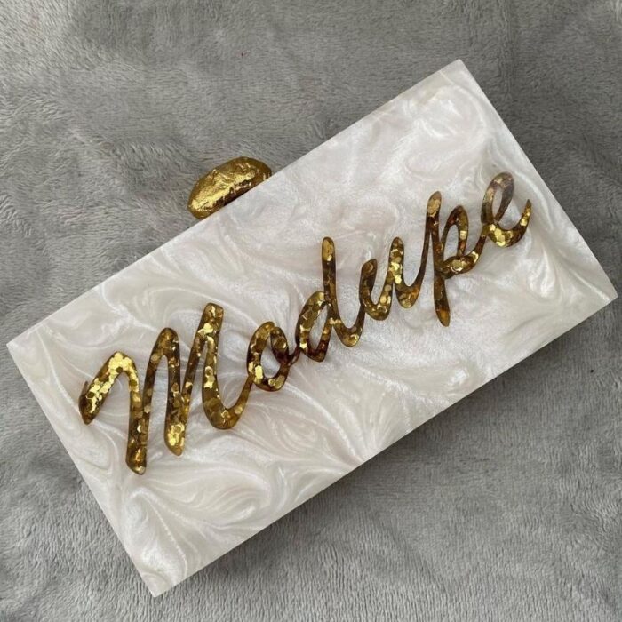 Customised Clutch with Engraved Gold Glitter Name & Gold-Tone Crumpled Metal Knob