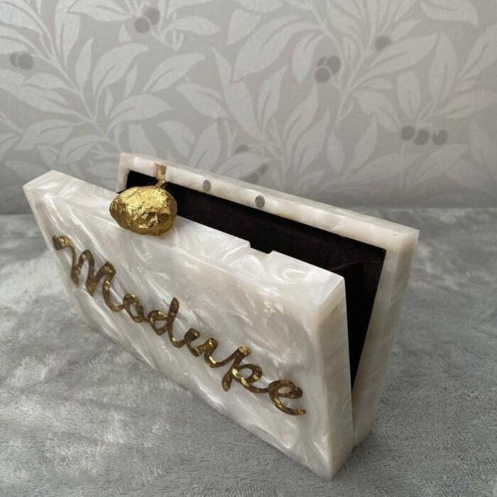 Customised Clutch with Engraved Gold Glitter Name & Gold-Tone Crumpled Metal Knob