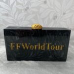 Customised Clutch with Engraved Gold Glitter Name & Gold-Tone Crumpled Metal Knob