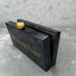 Customised Clutch with Engraved Gold Glitter Name & Gold-Tone Crumpled Metal Knob