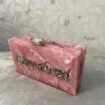 Customized Clutch with Engraved Silver Glitter Name & Silver-Tone Crumpled Metal Knob