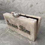 Customized Clutch with Engraved Silver Glitter Name & Silver-Tone Crumpled Metal Knob