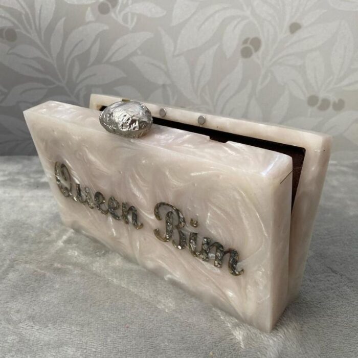 Customized Clutch with Engraved Silver Glitter Name & Silver-Tone Crumpled Metal Knob