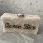 Customized Clutch with Engraved Silver Glitter Name & Silver-Tone Crumpled Metal Knob