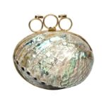 Iridescent Ocean-Inspired Mini Abalone Shell Purse with Gold Finger Ring Handle