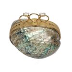 Iridescent Ocean-Inspired Mini Abalone Shell Purse with Gold Finger Ring Handle