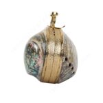 Iridescent Ocean-Inspired Mini Abalone Shell Purse with Gold Finger Ring Handle