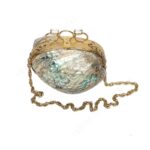 Iridescent Ocean-Inspired Mini Abalone Shell Purse with Gold Finger Ring Handle