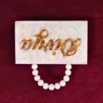 Personalized Bridal Name Clutch with Glitter-Engraved Text & Elegant Beaded Handle