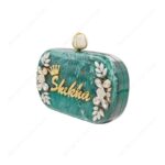 Personalized Floral Embellished Resin Name Clutch with Laser-Cut Acrylic Lettering