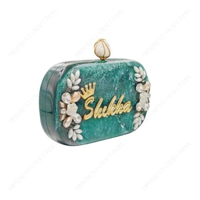 Personalized Floral Embellished Resin Name Clutch with Laser-Cut Acrylic Lettering