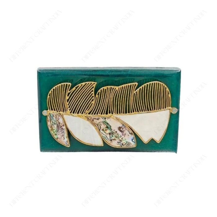 Resin Hand-Grip Metal Handle Purse – Gold Feather Handle with Mother-of-Pearl Inlay