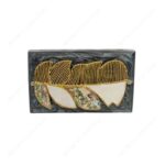 Resin Hand-Grip Metal Handle Purse – Gold Feather Handle with Mother-of-Pearl Inlay