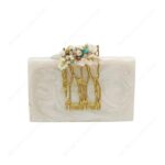 Resin Metal Embellished Clutch Purse - Twig-Like Design Adorned with Hand-Placed Gemstones