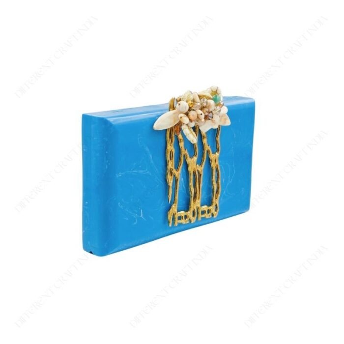 Resin Metal Embellished Clutch Purse - Twig-Like Design Adorned with Hand-Placed Gemstones