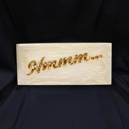 Resin Personalised Clutch with Custom Engraved Text and a Stunning Gold Glitter Inlay