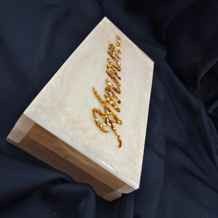 Resin Personalised Clutch with Custom Engraved Text and a Stunning Gold Glitter Inlay