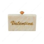 Resin Personalised Handbag with Gold Glitter-Inlaid Name & Decorative Stone Knob