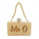 Resin Personalised Handbag with Gold Glitter-Inlaid Name & Decorative Stone Knob