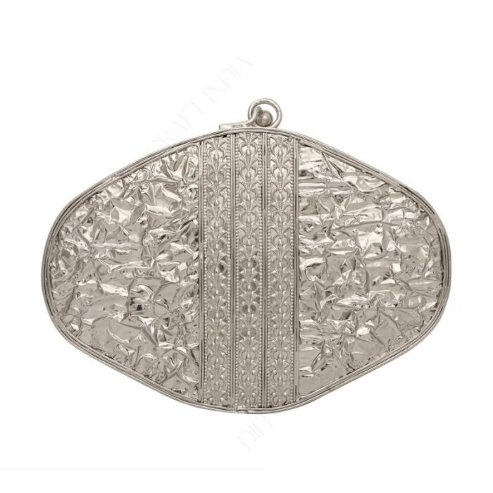 Vintage-Inspired Labradorite Gemstone Bridal Clutch with Ornate Silver Floral Filigree