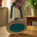 Handcrafted Oval Malachite Gemstone Embellished Clutch with Textured Gold-Tone Brass Accents - Image 2