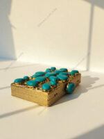 Natural Turquoise Gemstone Luxury Clutch Bag with a Textured Gold-Tone Brass Frame - Image 4