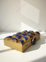 Natural Lapis Lazuli Gemstone Party Clutch Handbag with a Gold-Tone Textured Frame - Image 3