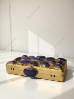 Natural Lapis Lazuli Gemstone Party Clutch Handbag with a Gold-Tone Textured Frame - Image 4