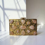 Natural White Quartz Gemstone Party Handbag with Hand-Set Stone Detailing